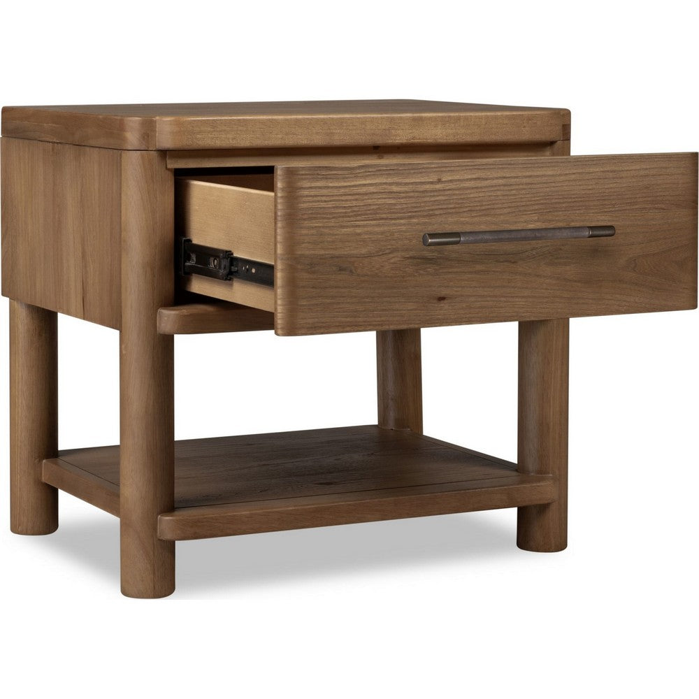 Joa Nightst& for Bedroom | 1 Lower Shelf & Drawer | Brown Rubberwood