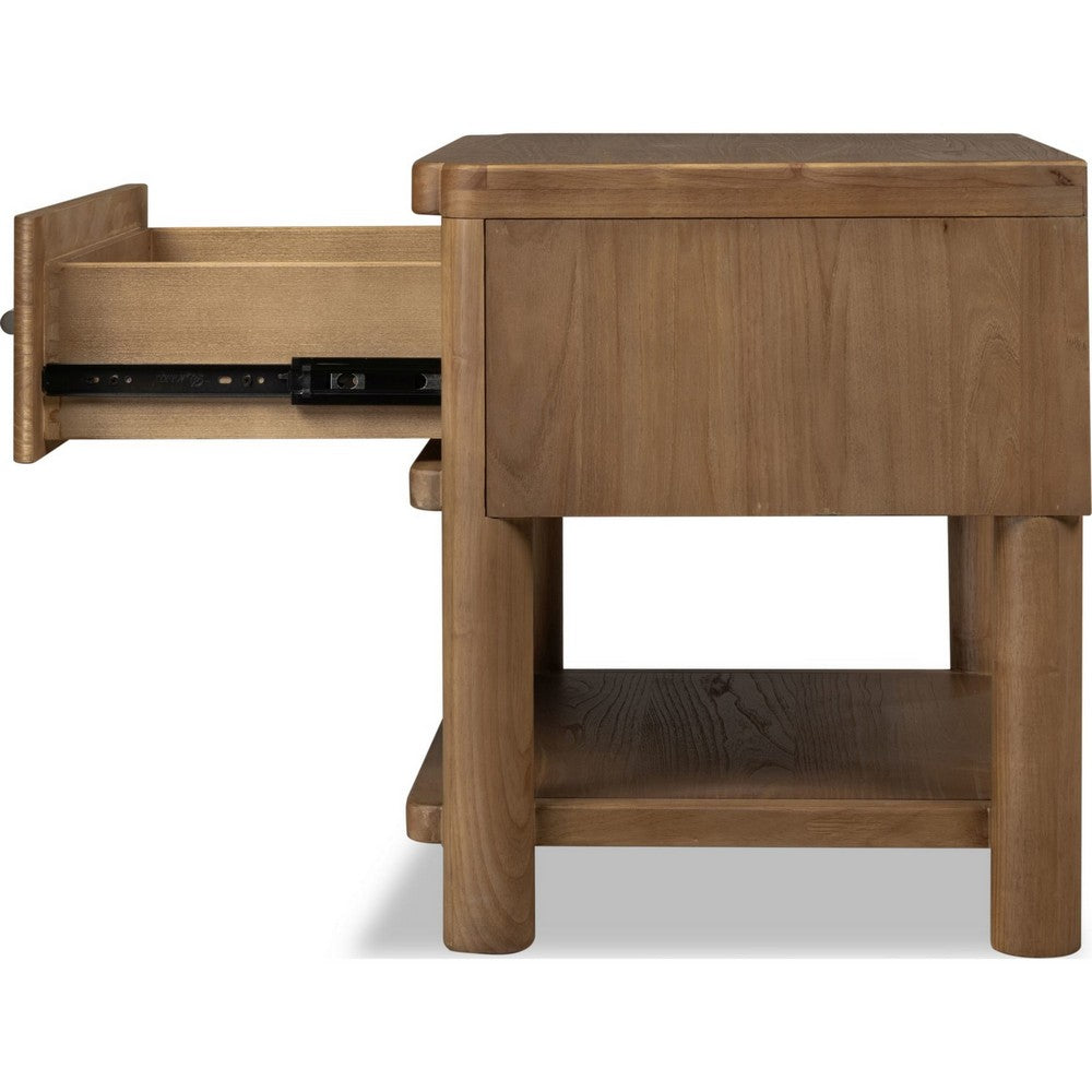 Joa Nightst& for Bedroom | 1 Lower Shelf & Drawer | Brown Rubberwood