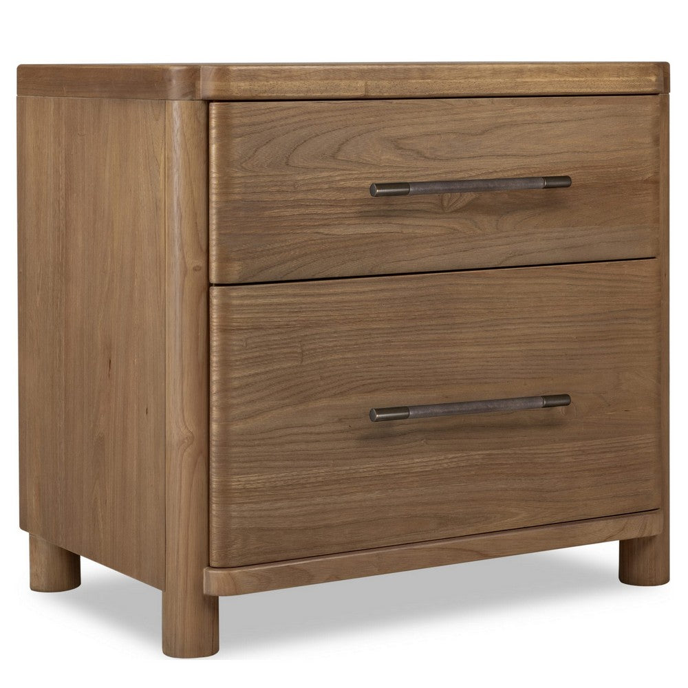 Joa Nightst& for Bedroom | 2 Drawers with Antique Brass H&les | Brown