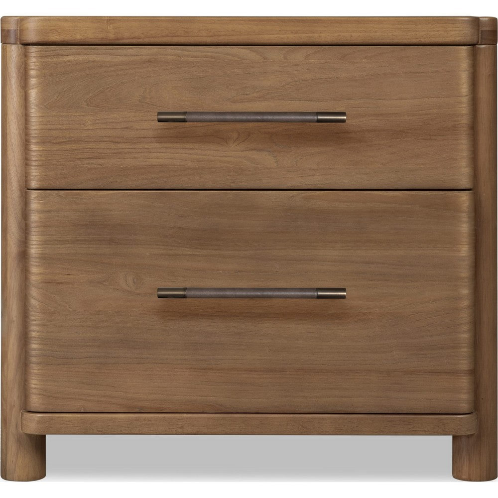 Joa Nightst& for Bedroom | 2 Drawers with Antique Brass H&les | Brown