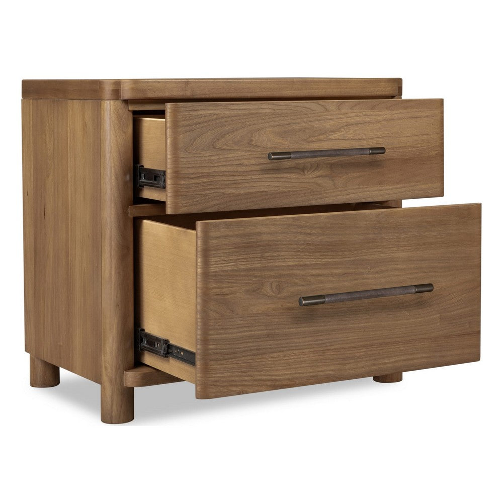 Joa Nightst& for Bedroom | 2 Drawers with Antique Brass H&les | Brown