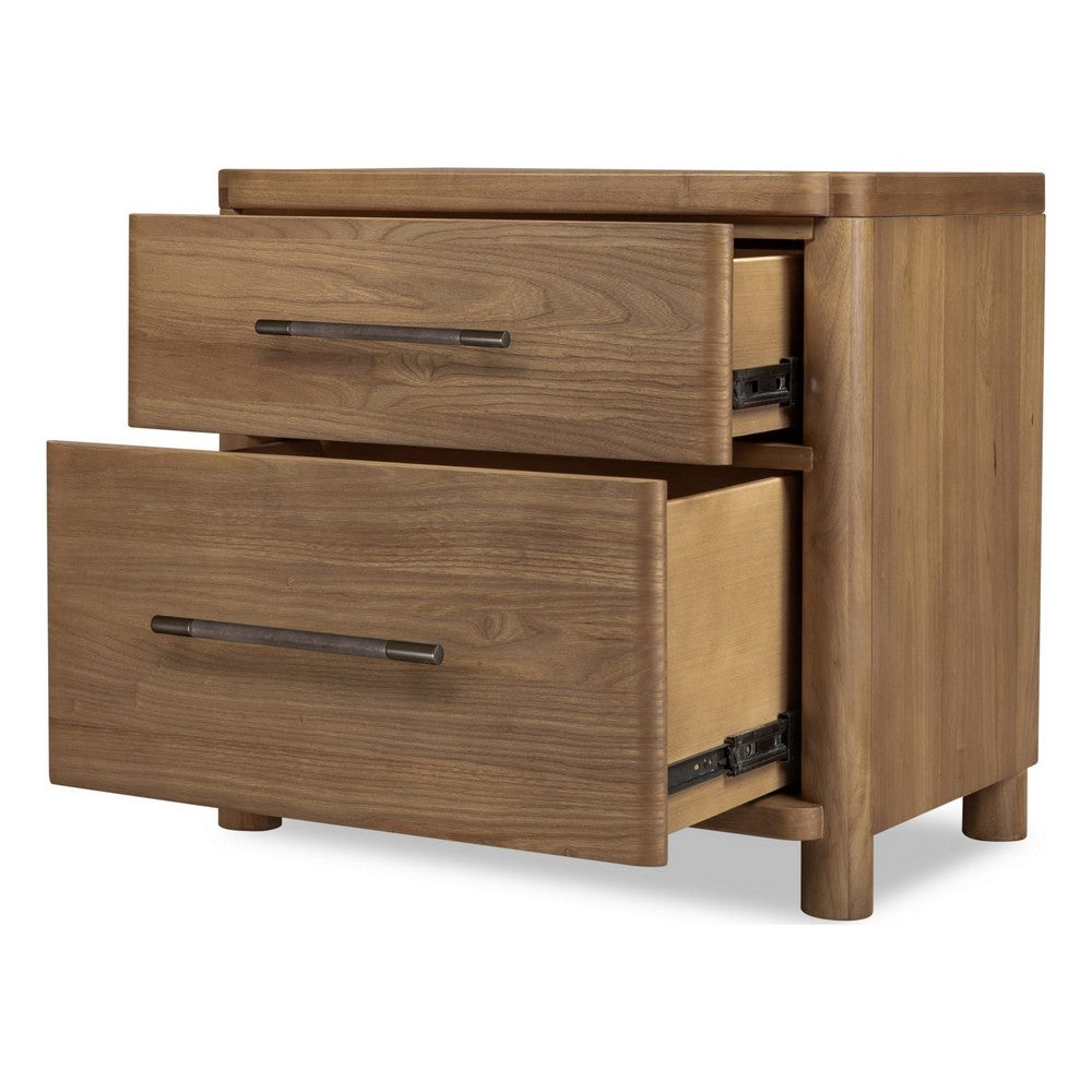 Joa Nightst& for Bedroom | 2 Drawers with Antique Brass H&les | Brown