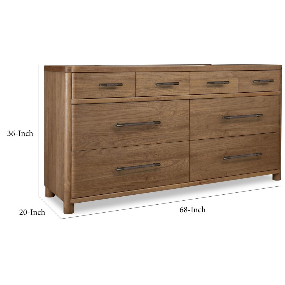 Joa 68" Wide Dresser | 8 Drawers with Antique Brass H&les | Brown