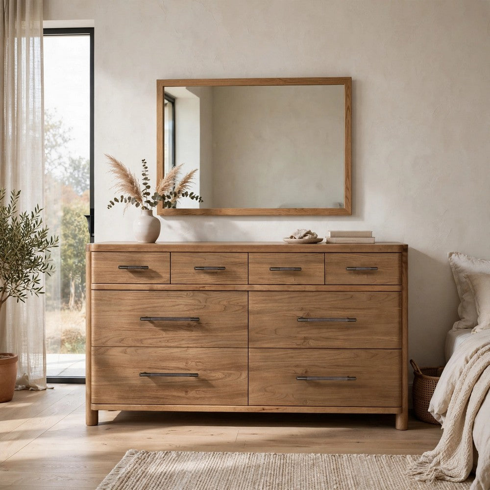 Joa 68" Wide Dresser | 8 Drawers with Antique Brass H&les | Brown