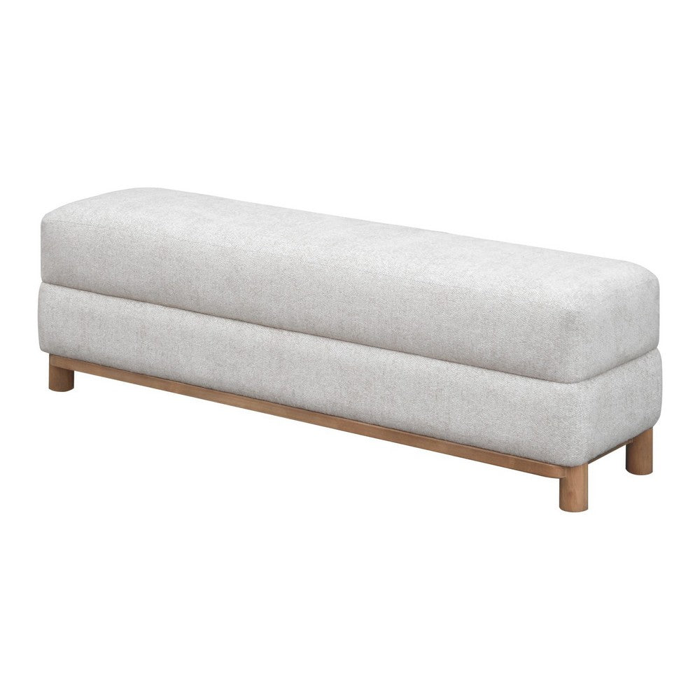 Joa Bedside Bench | Beige Chenille | Brown Rubberwood Frame | 60"