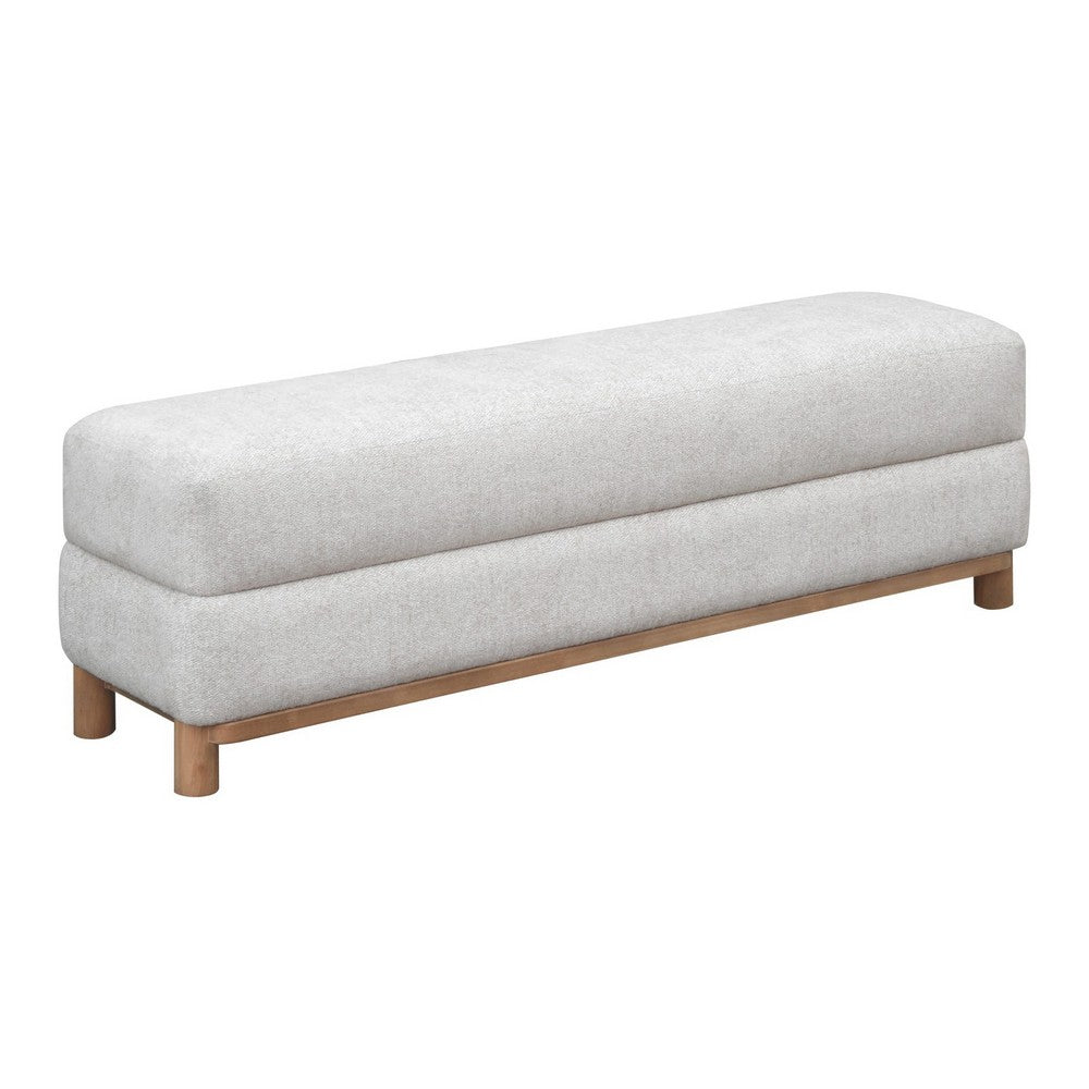 Joa Bedside Bench | Beige Chenille | Brown Rubberwood Frame | 60"