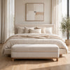 Joa Bedside Bench | Beige Chenille | Brown Rubberwood Frame | 60"
