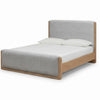 Joa Queen Size Bed | Beige Chenille Upholstery | Brown Rubberwood Frame
