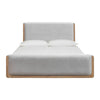 Joa Queen Size Bed | Beige Chenille Upholstery | Brown Rubberwood Frame