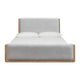 Joa Queen Size Bed | Beige Chenille Upholstery | Brown Rubberwood Frame