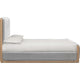 Joa Queen Size Bed | Beige Chenille Upholstery | Brown Rubberwood Frame