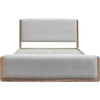 Joa Queen Size Bed | Beige Chenille Upholstery | Brown Rubberwood Frame