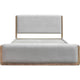 Joa Queen Size Bed | Beige Chenille Upholstery | Brown Rubberwood Frame