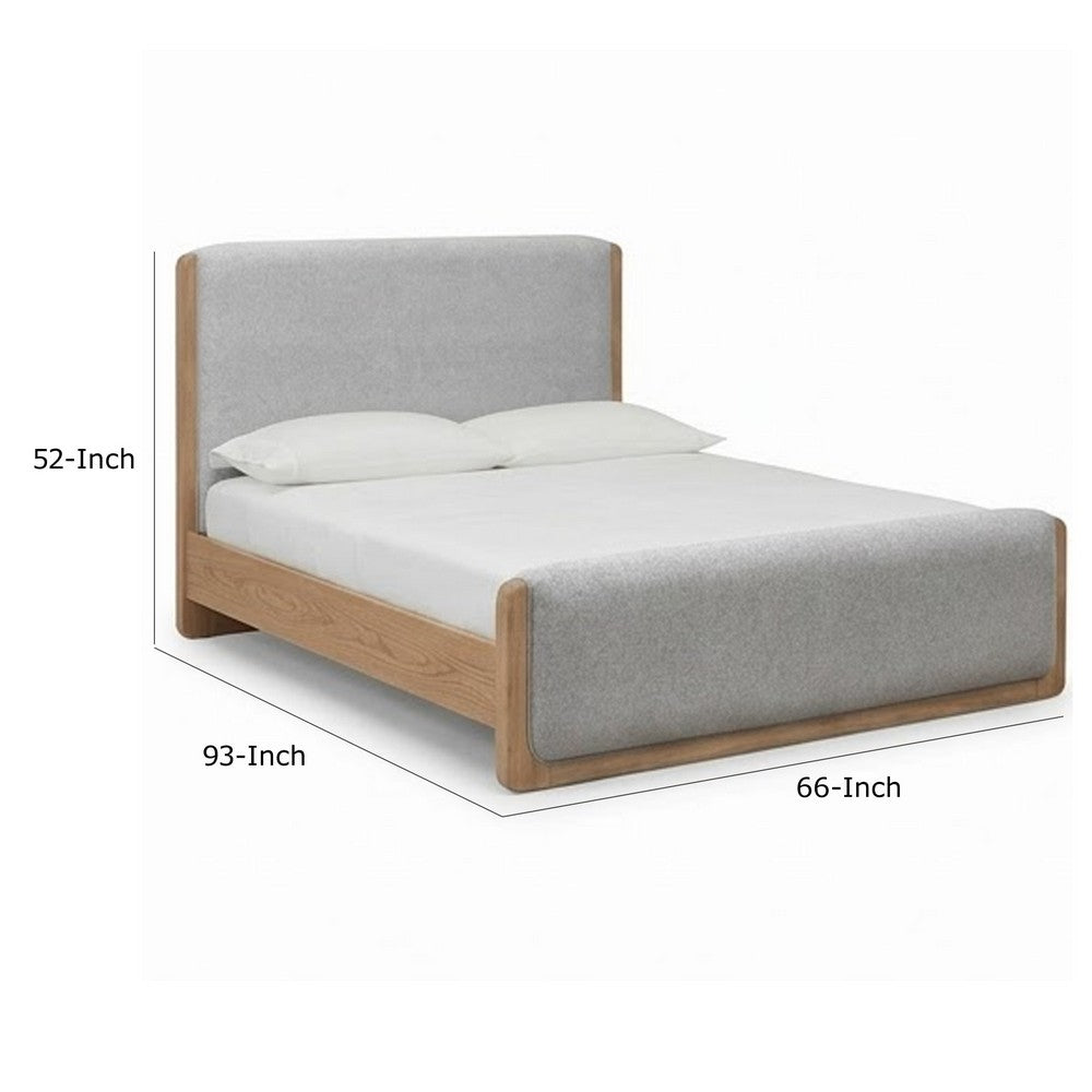 Joa Queen Size Bed | Beige Chenille Upholstery | Brown Rubberwood Frame