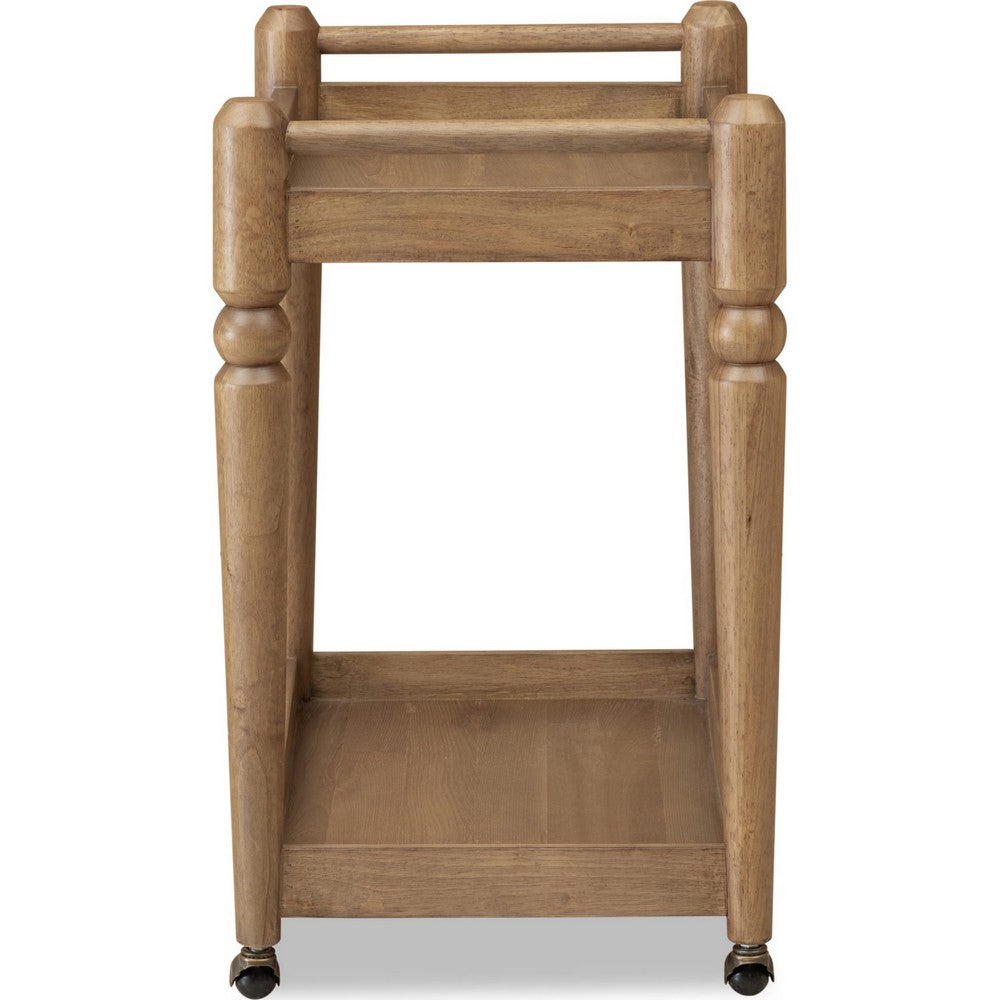 Hoa 2 Tier Bar Cart Server | Brown | Turned Legs | Rolling Casters 33"