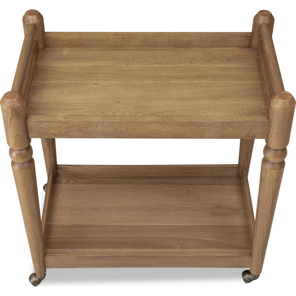 Hoa 2 Tier Bar Cart Server | Brown | Turned Legs | Rolling Casters 33"