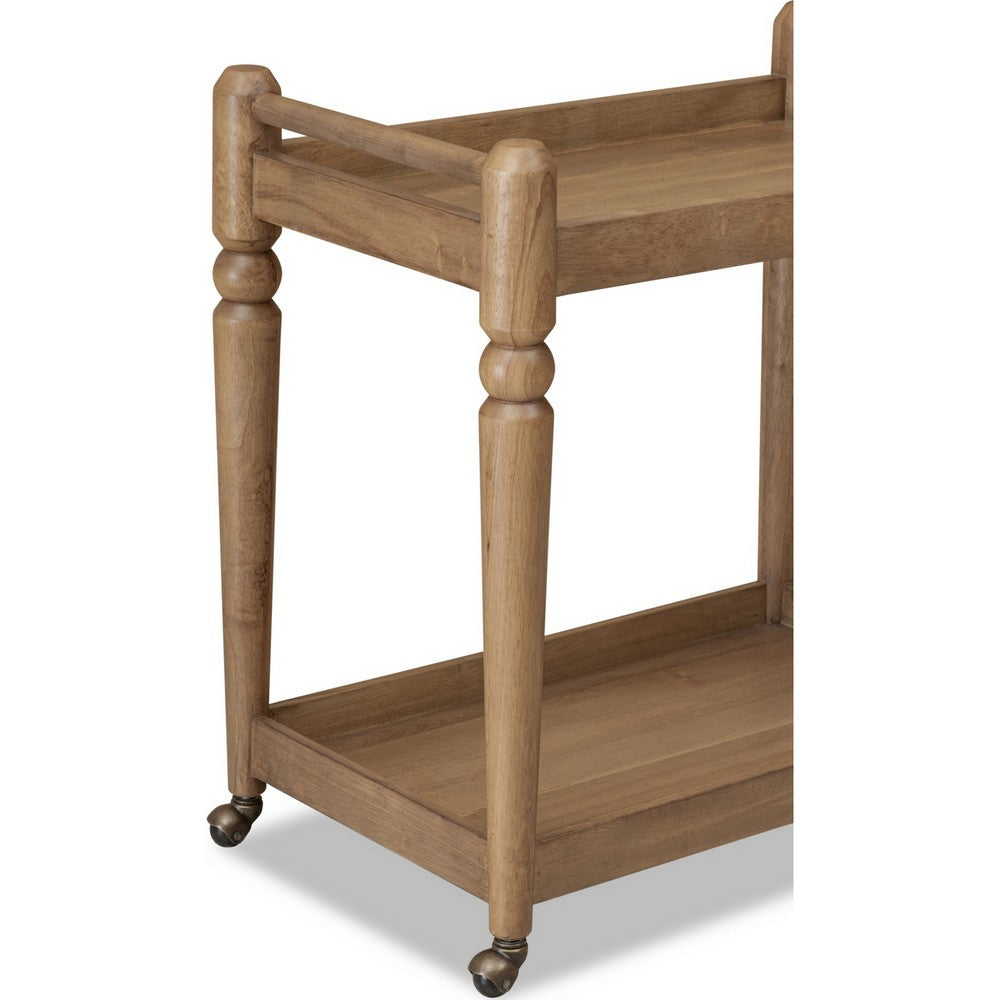 Hoa 2 Tier Bar Cart Server | Brown | Turned Legs | Rolling Casters 33"