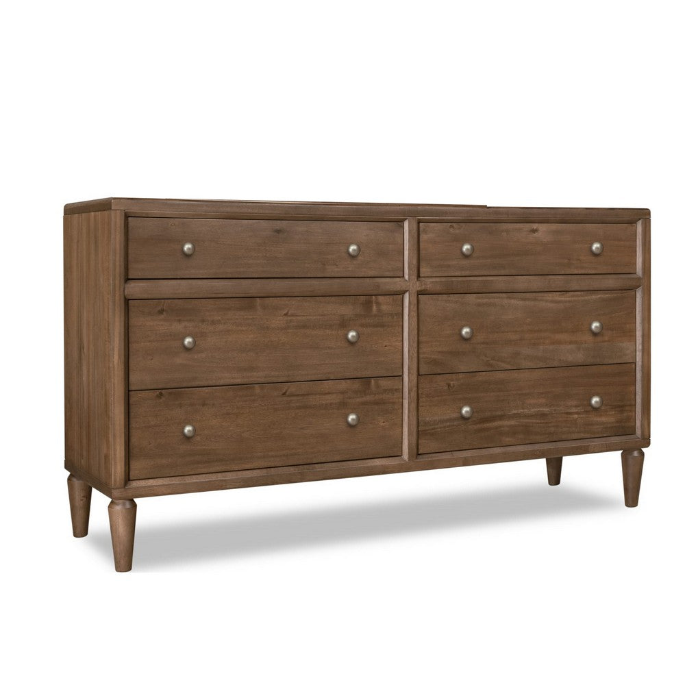 Hoa Wide Dresser | 6 Drawers | Bronze Steel Knobs | Brown Rubberwood