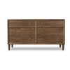 Hoa Wide Dresser | 6 Drawers | Bronze Steel Knobs | Brown Rubberwood