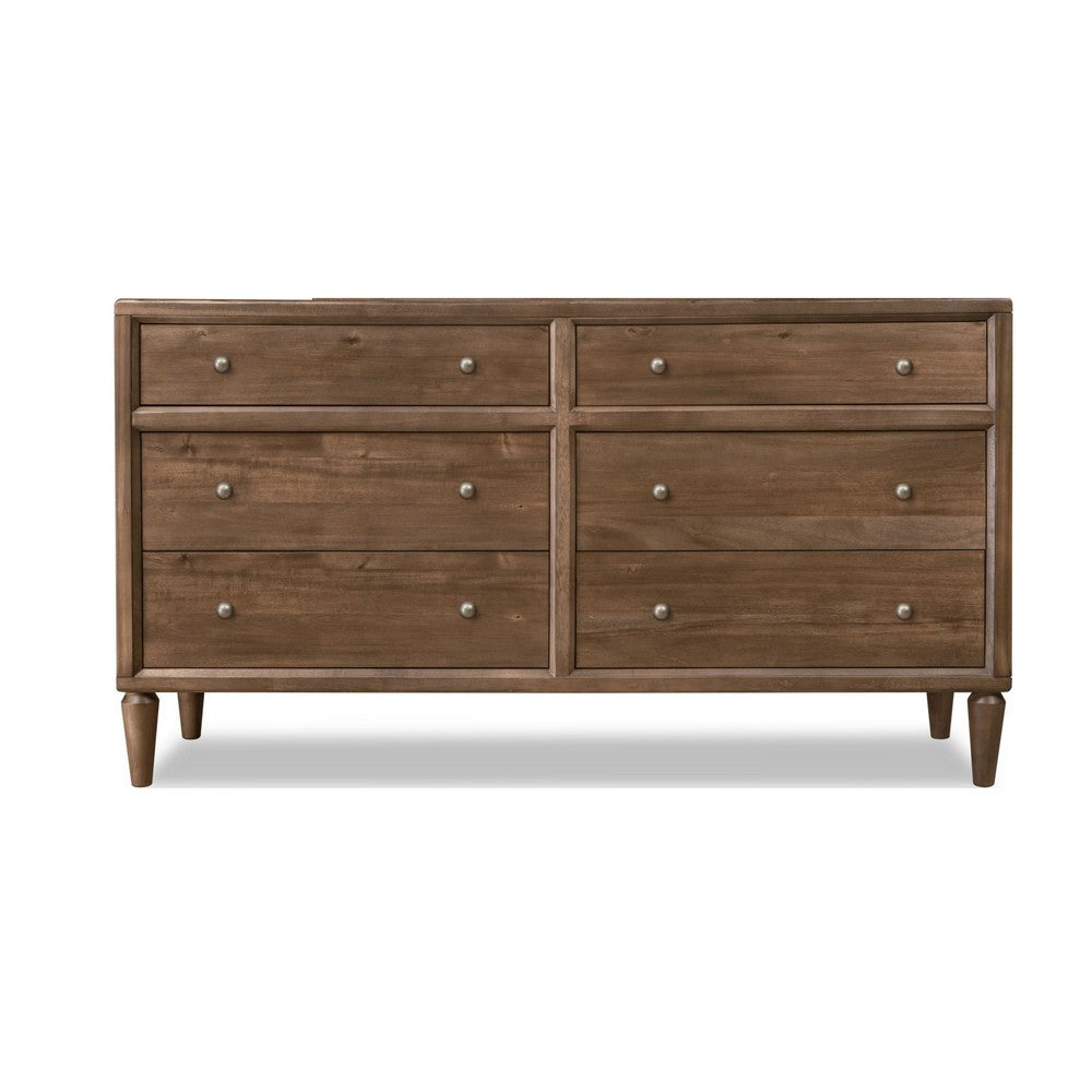 Hoa Wide Dresser | 6 Drawers | Bronze Steel Knobs | Brown Rubberwood