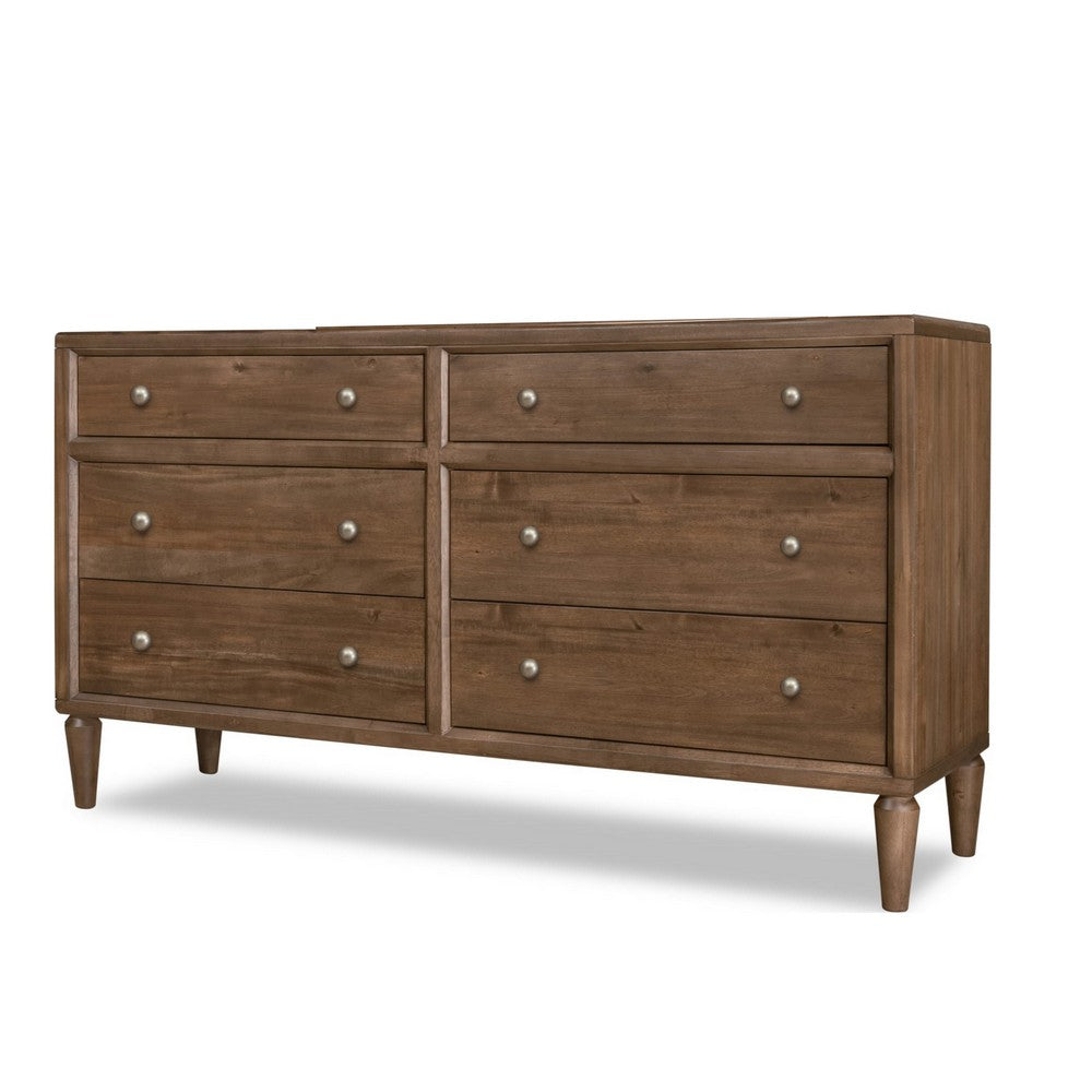 Hoa Wide Dresser | 6 Drawers | Bronze Steel Knobs | Brown Rubberwood