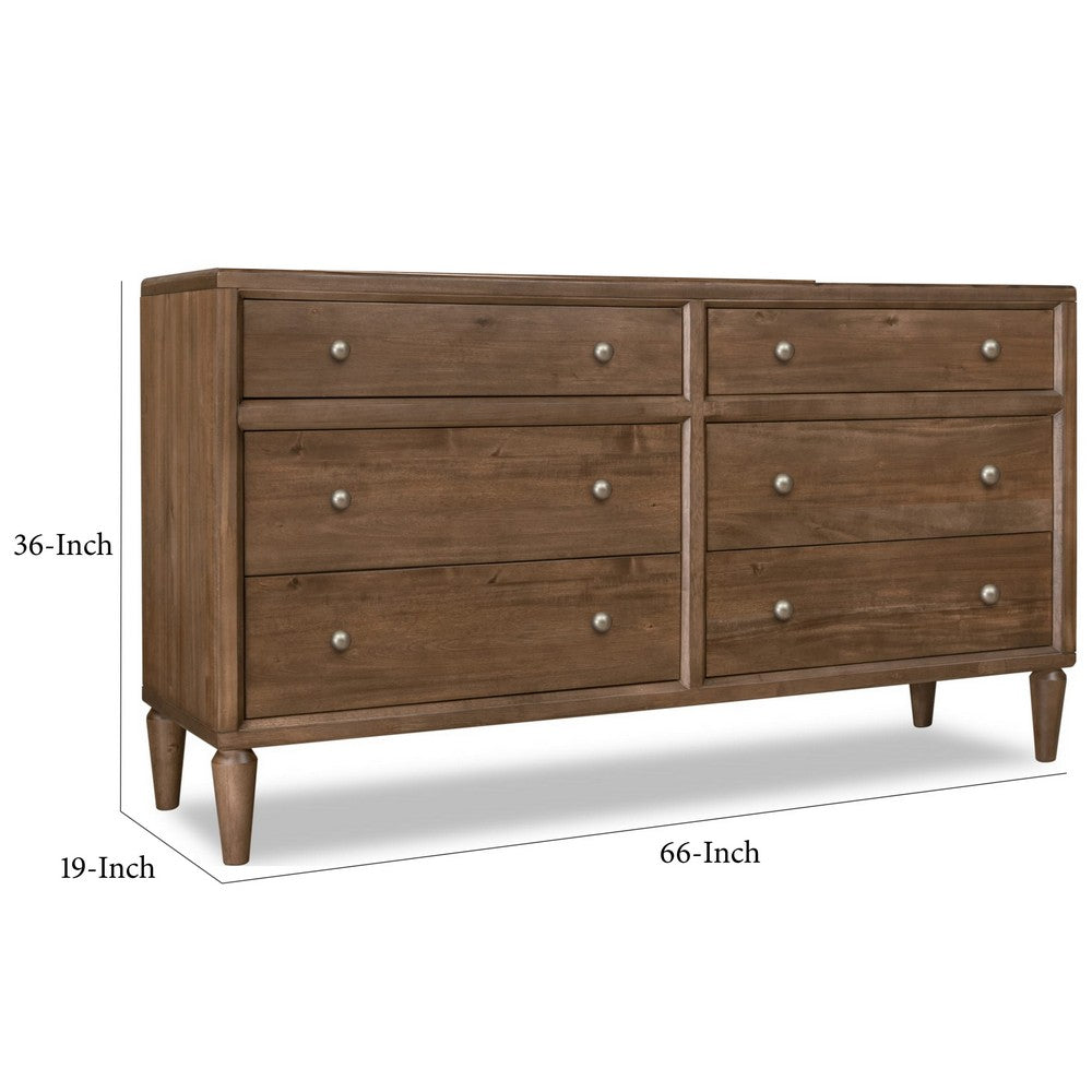 Hoa Wide Dresser | 6 Drawers | Bronze Steel Knobs | Brown Rubberwood