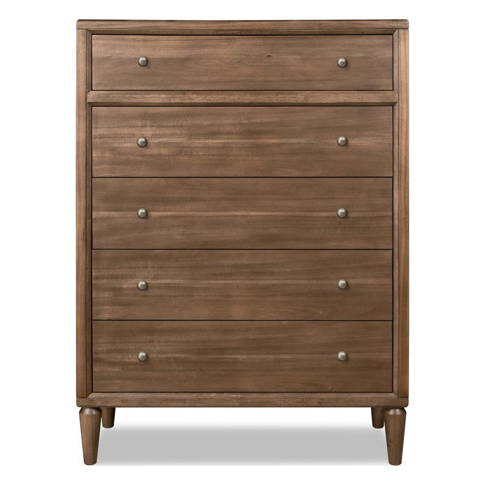 Hoa Tall Dresser Chest | 5 Drawers | Bronze Steel Knobs | Brown Rubberwood