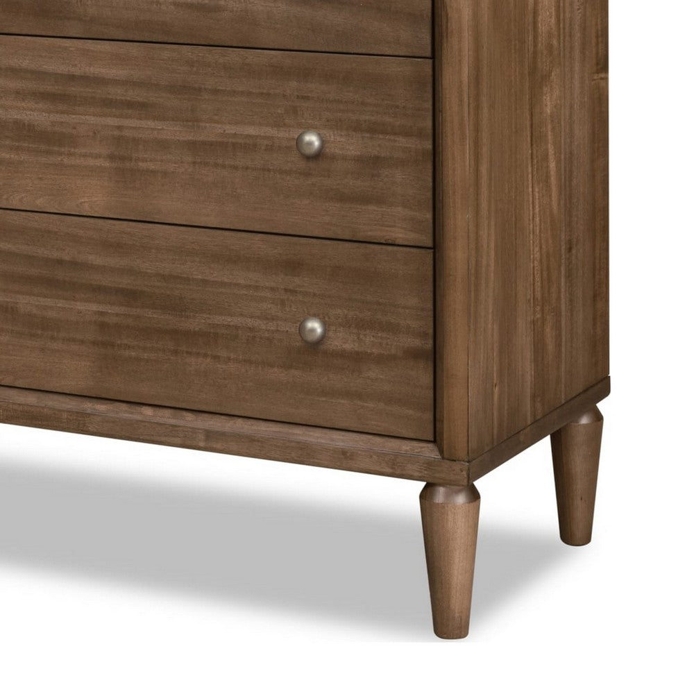 Hoa Tall Dresser Chest | 5 Drawers | Bronze Steel Knobs | Brown Rubberwood