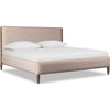 Hoa Queen Bed | Beige Chenille Upholstery | Spindle Trim Headboard | Brown