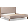 Hoa Queen Bed | Beige Chenille Upholstery | Spindle Trim Headboard | Brown