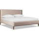Hoa King Bed | Foam Fill Beige Chenille Upholstery | Spindle Headboard | Brown