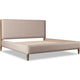 Hoa King Bed | Foam Fill Beige Chenille Upholstery | Spindle Headboard | Brown