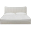 Yuri Queen Platform Bed | Foam Fill Headboard | Ivory Chenille Upholstery