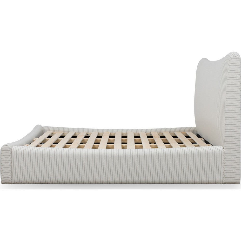 Yuri Queen Platform Bed | Foam Fill Headboard | Ivory Chenille Upholstery