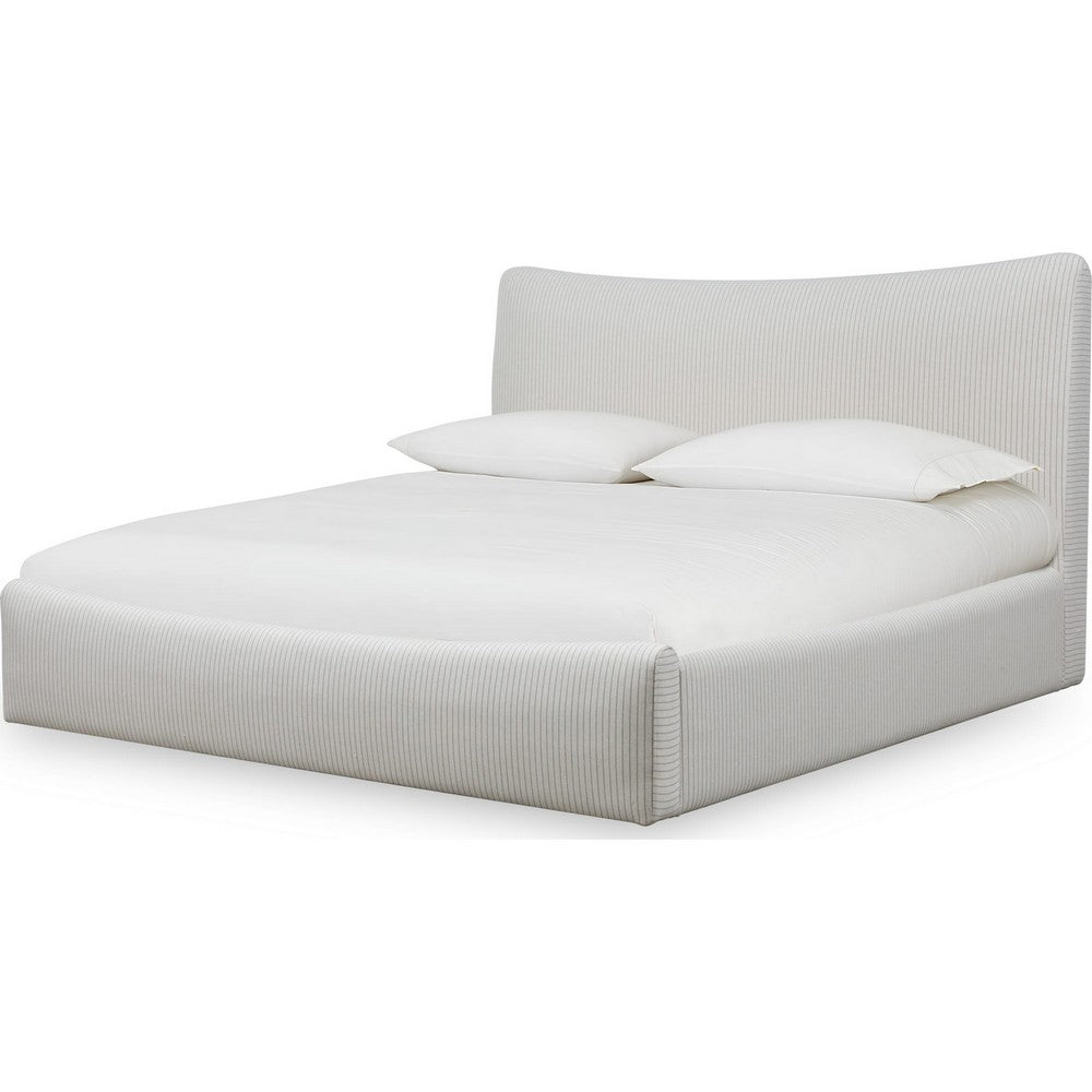 Yuri Queen Platform Bed | Foam Fill Headboard | Ivory Chenille Upholstery
