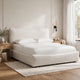 Yuri Queen Platform Bed | Foam Fill Headboard | Ivory Chenille Upholstery