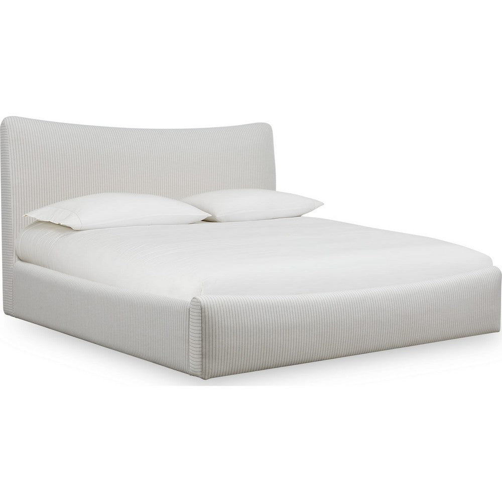 Yuri King Platform Bed | Foam Fill Headboard | Ivory Chenille Upholstery