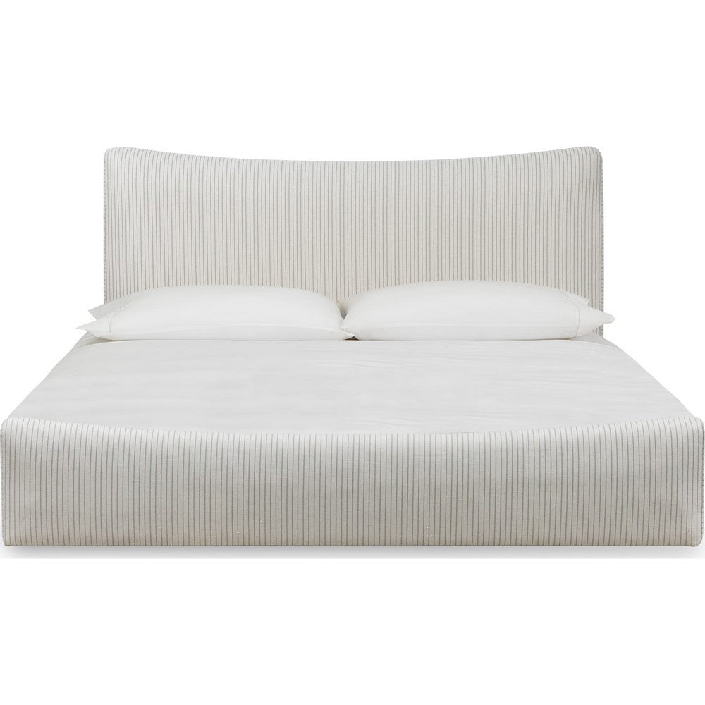 Yuri King Platform Bed | Foam Fill Headboard | Ivory Chenille Upholstery