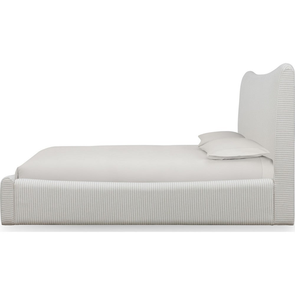Yuri King Platform Bed | Foam Fill Headboard | Ivory Chenille Upholstery