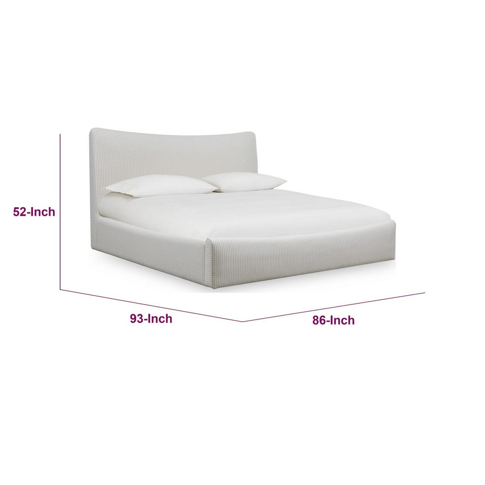 Yuri King Platform Bed | Foam Fill Headboard | Ivory Chenille Upholstery