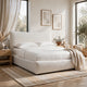 Yuri King Platform Bed | Foam Fill Headboard | Ivory Chenille Upholstery