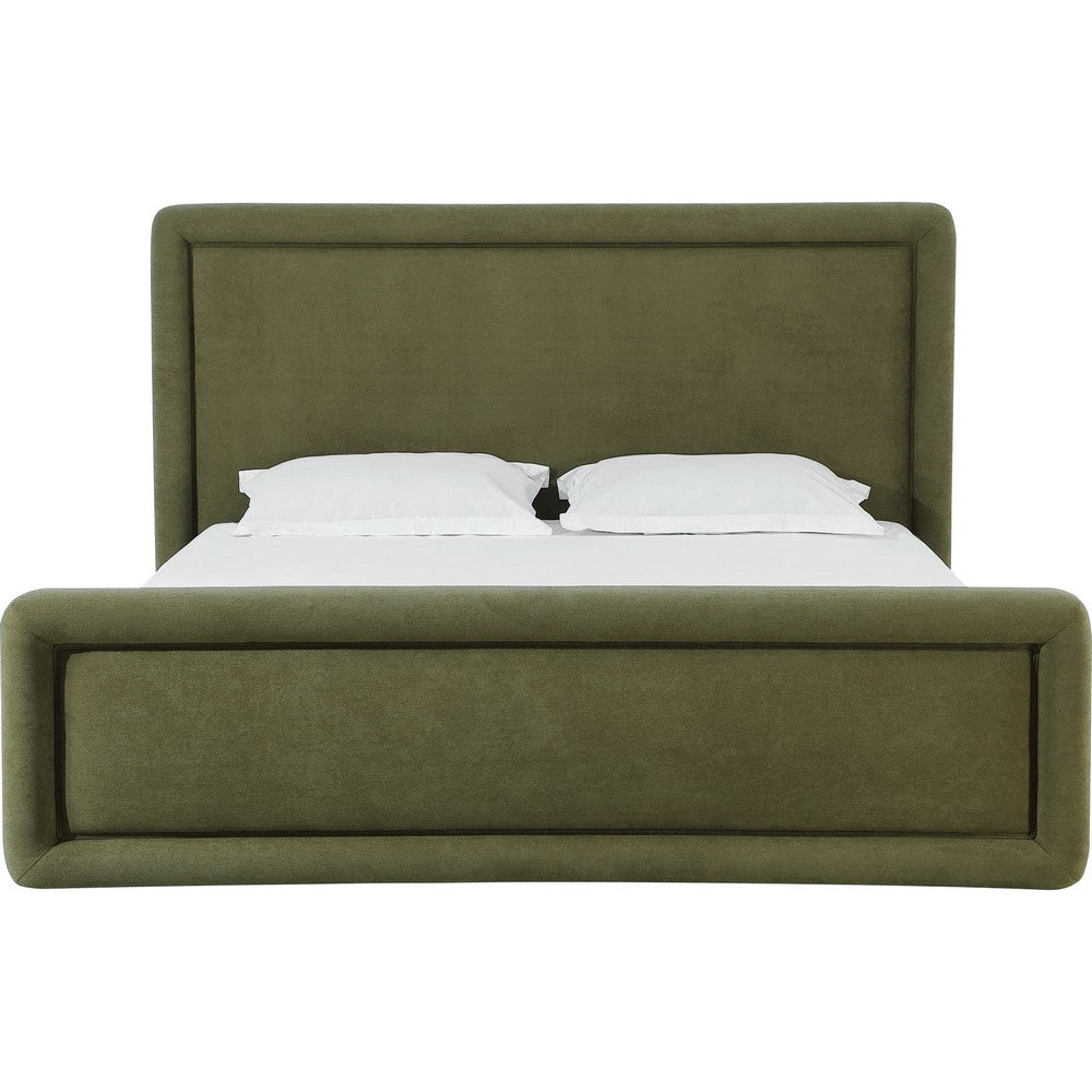 Mita Queen Platform Bed | Double Cord Welt Headboard | Moss Green Corduroy