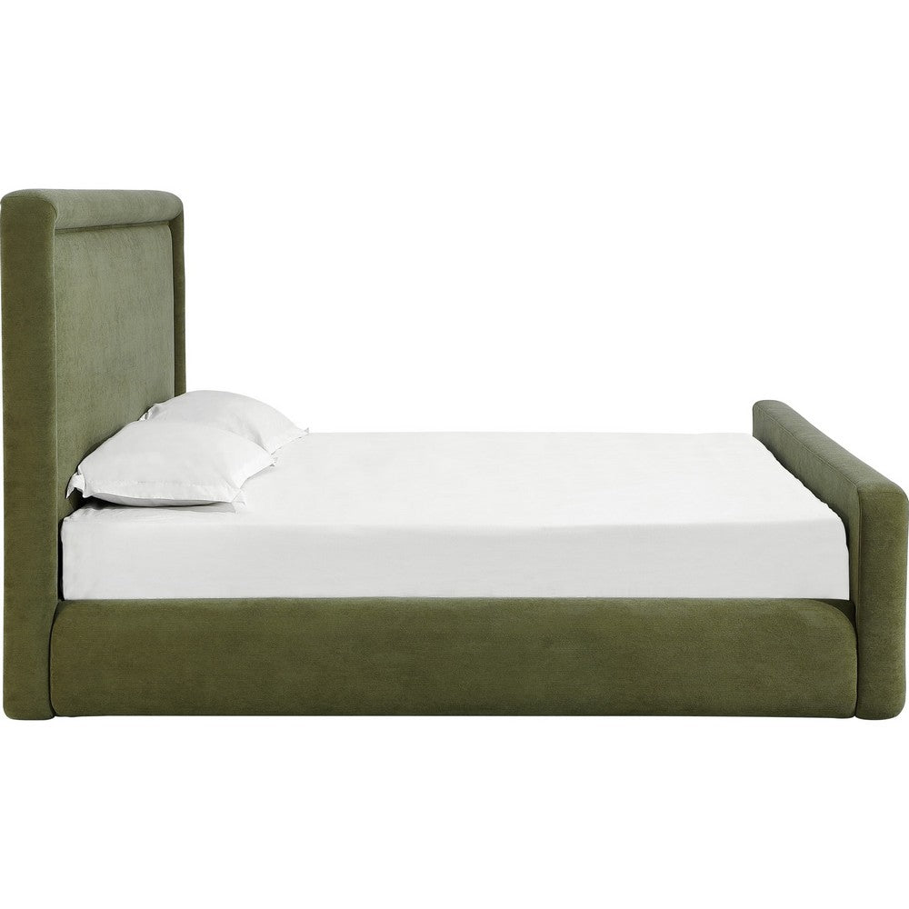 Mita Queen Platform Bed | Double Cord Welt Headboard | Moss Green Corduroy