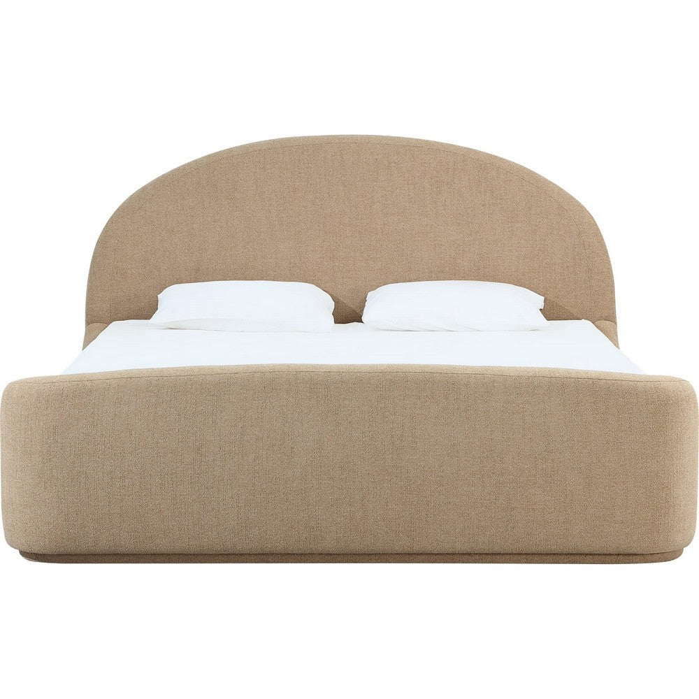 Coly Queen Platform Bed | Arched Headboard | Tan Brown Chenille Upholstery