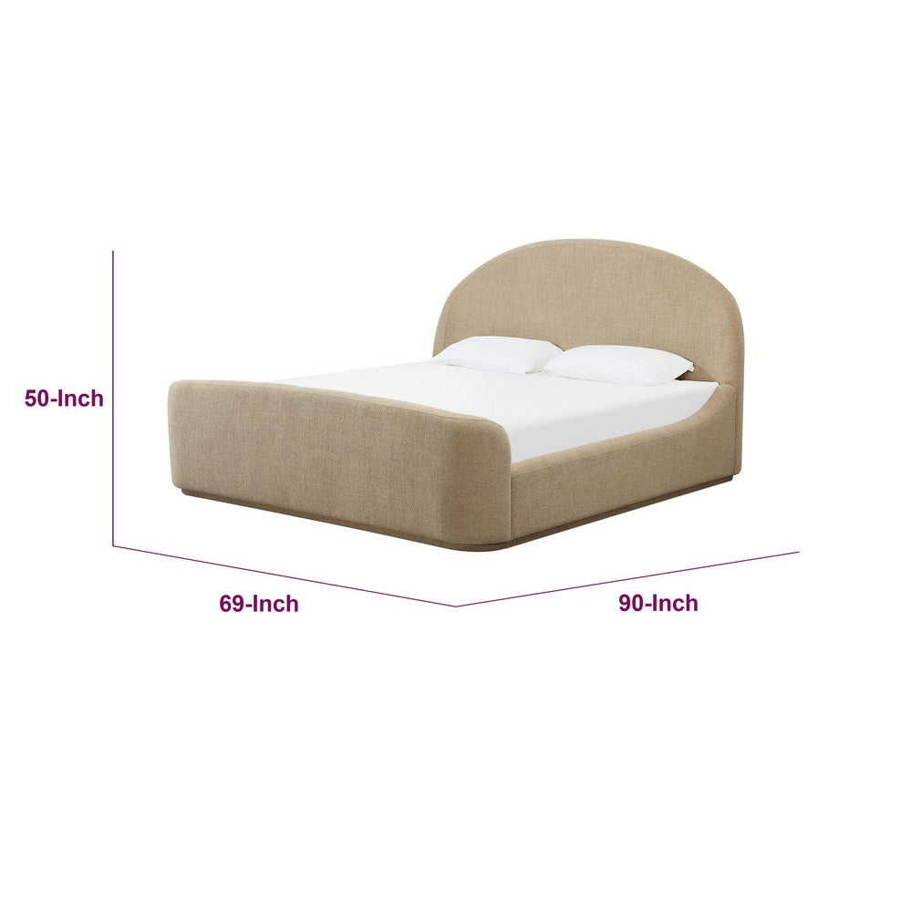 Coly Queen Platform Bed | Arched Headboard | Tan Brown Chenille Upholstery