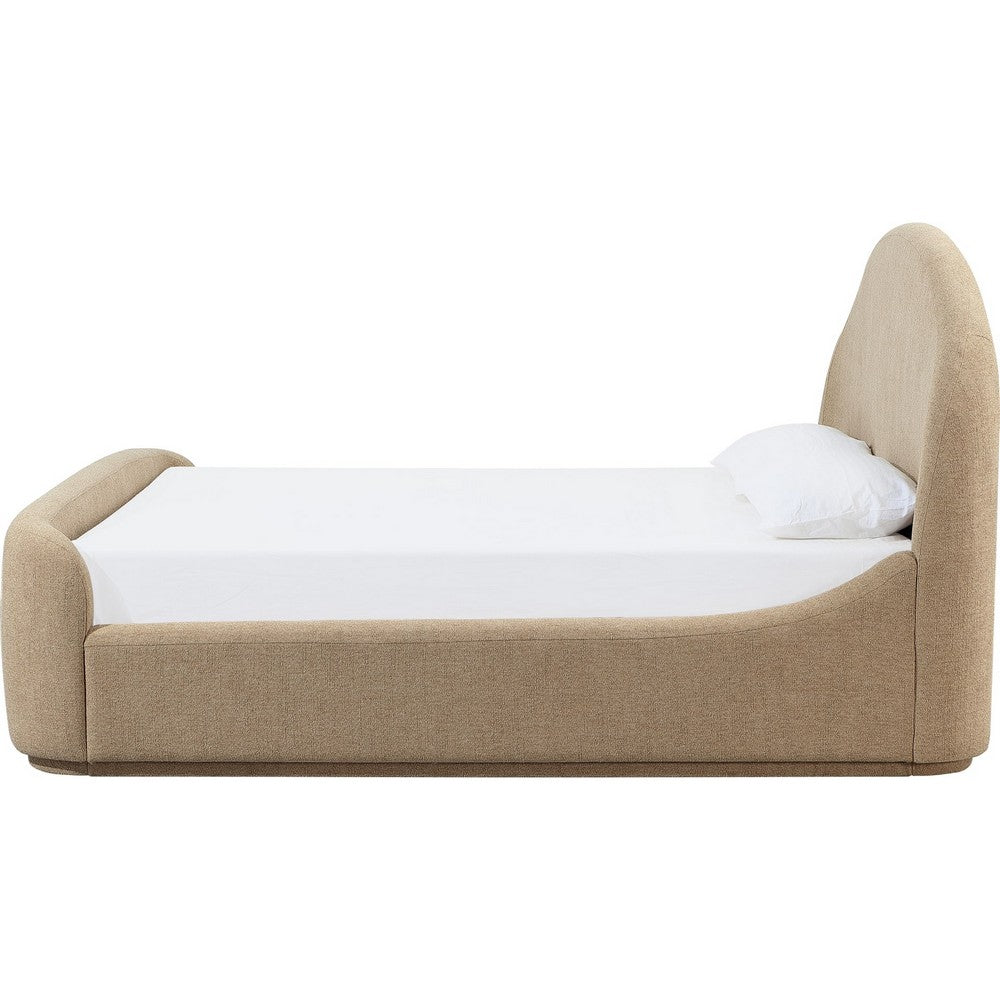 Coly King Platform Bed | Arched Headboard | Tan Brown Chenille Upholstery
