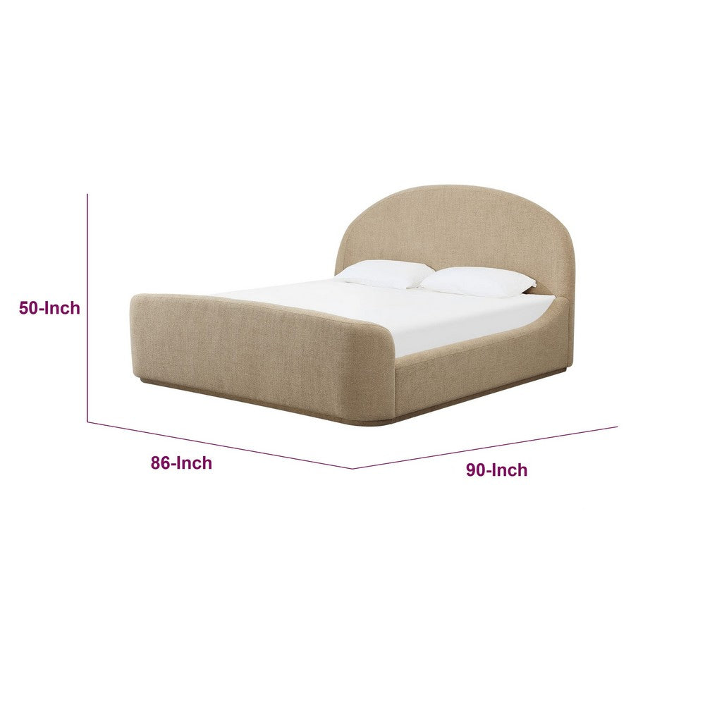 Coly King Platform Bed | Arched Headboard | Tan Brown Chenille Upholstery