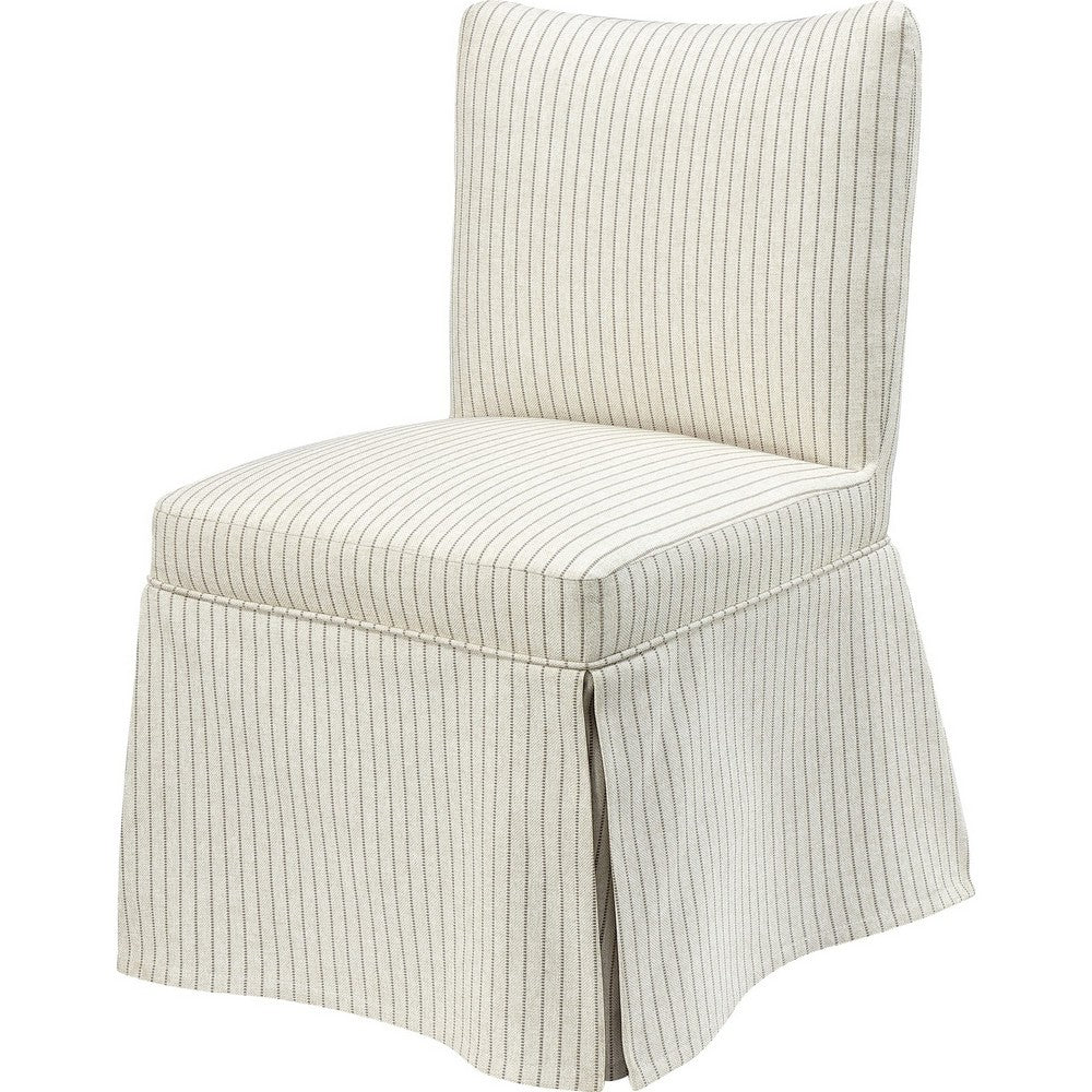 Kyro Skirted Dining Chair | Parsons Back | Foam Fill Striped Ivory Chenille