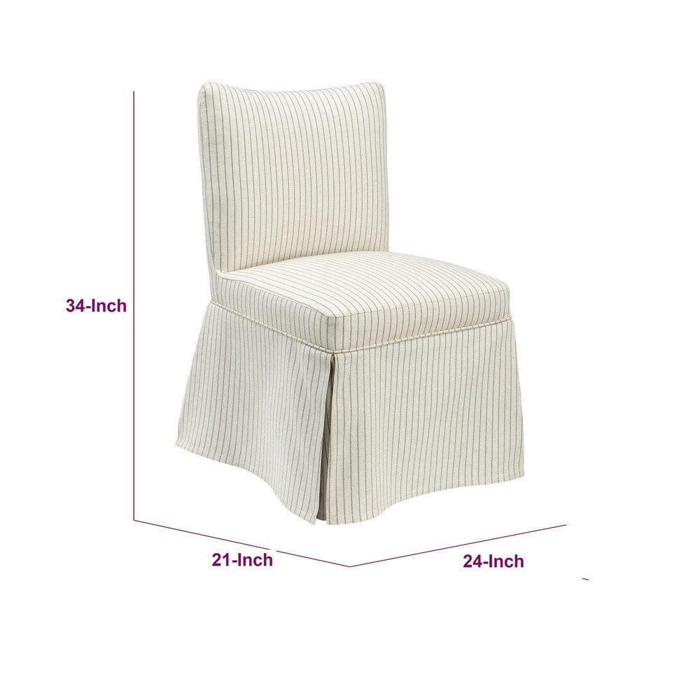 Kyro Skirted Dining Chair | Parsons Back | Foam Fill Striped Ivory Chenille