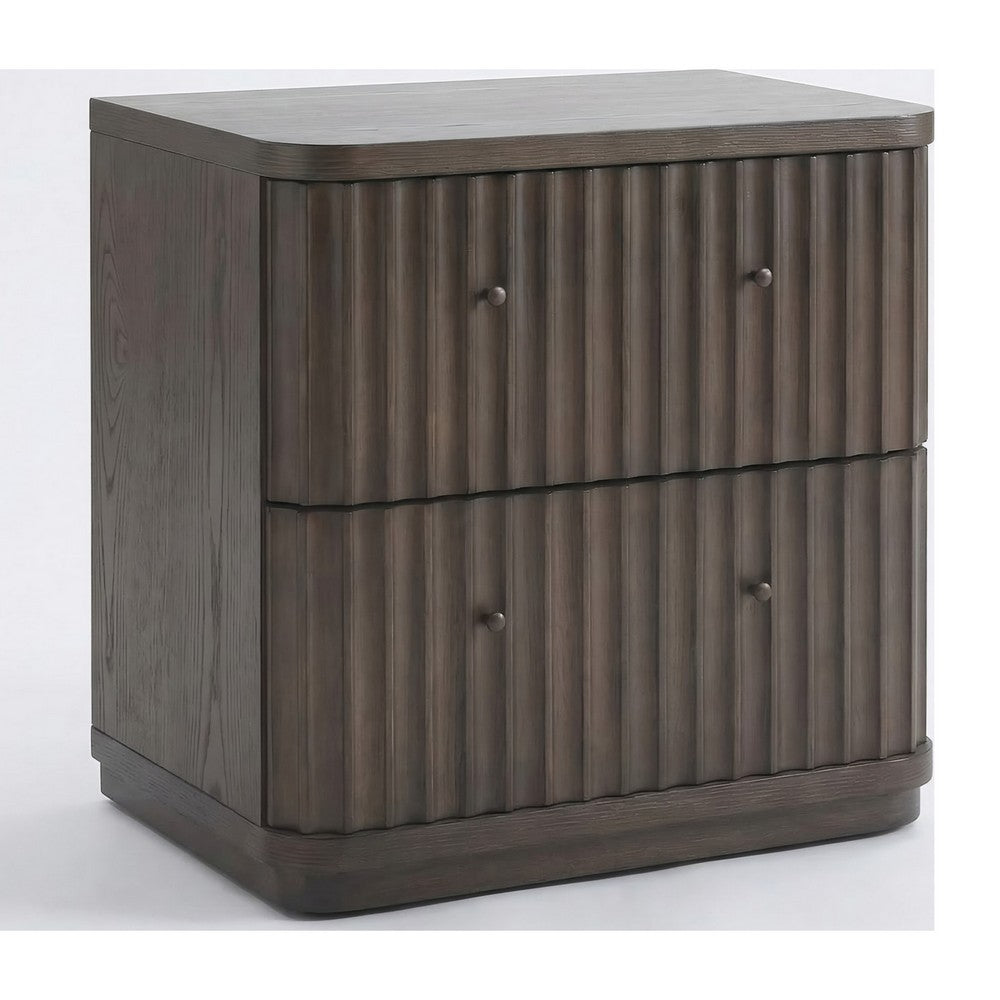 Yati Nightst& | 2 Fluted Drawers | Plinth Base | Chocolate Mousse Brown